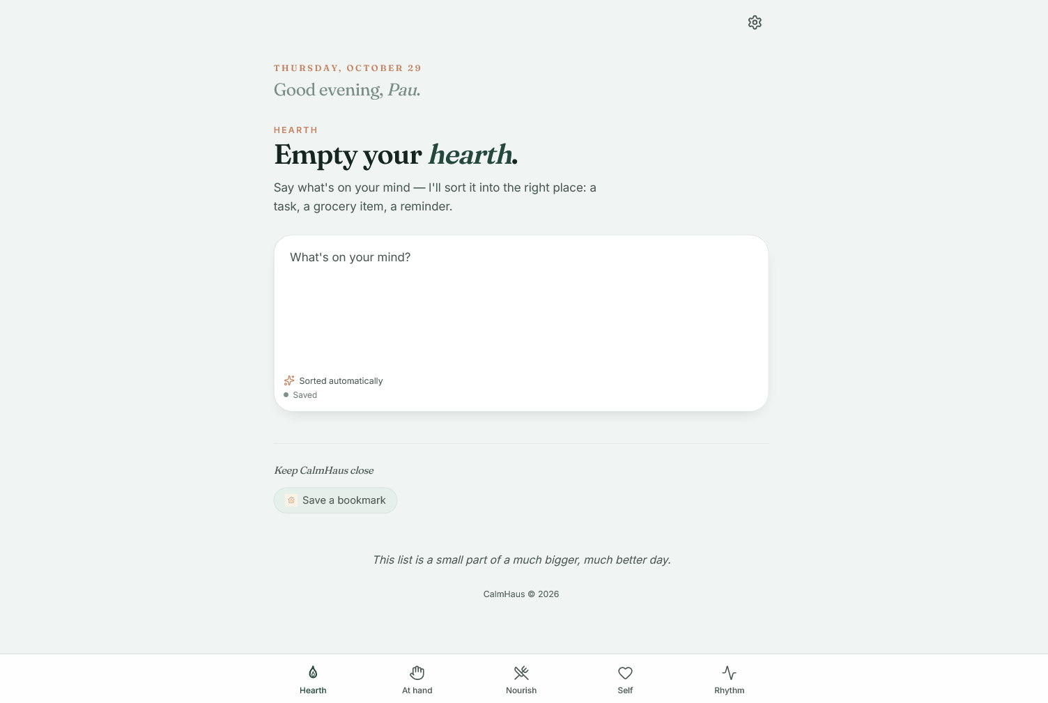 CalmHaus Hearth digital product interface