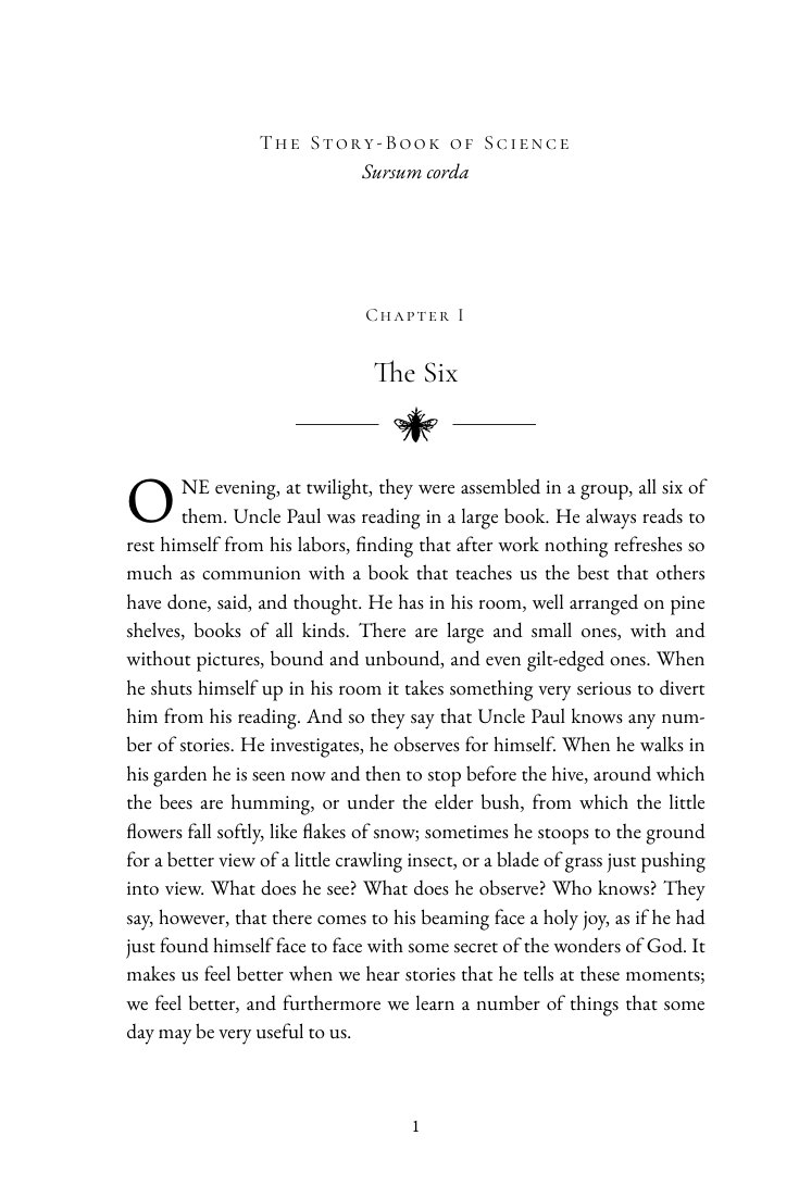 Opening chapter showing classic serif typography, running head and drop cap