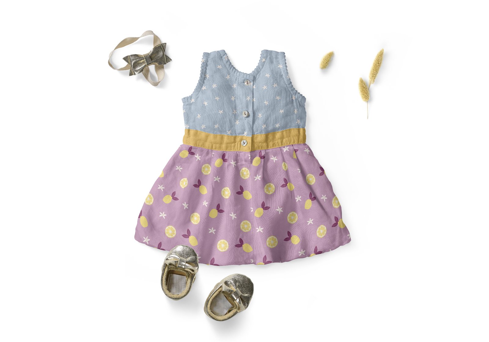 Lilac and blue mixed citrus dress colorway