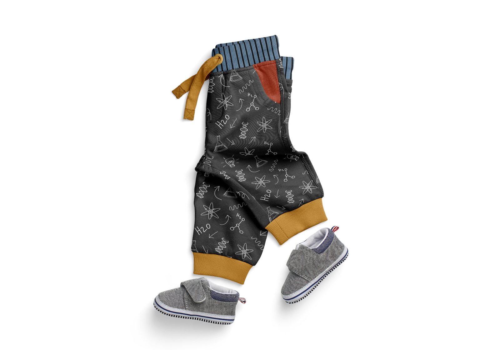 Science doodle joggers with mustard cuffs