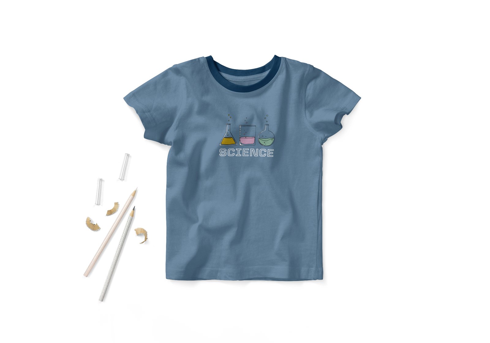 Blue science beaker graphic tee