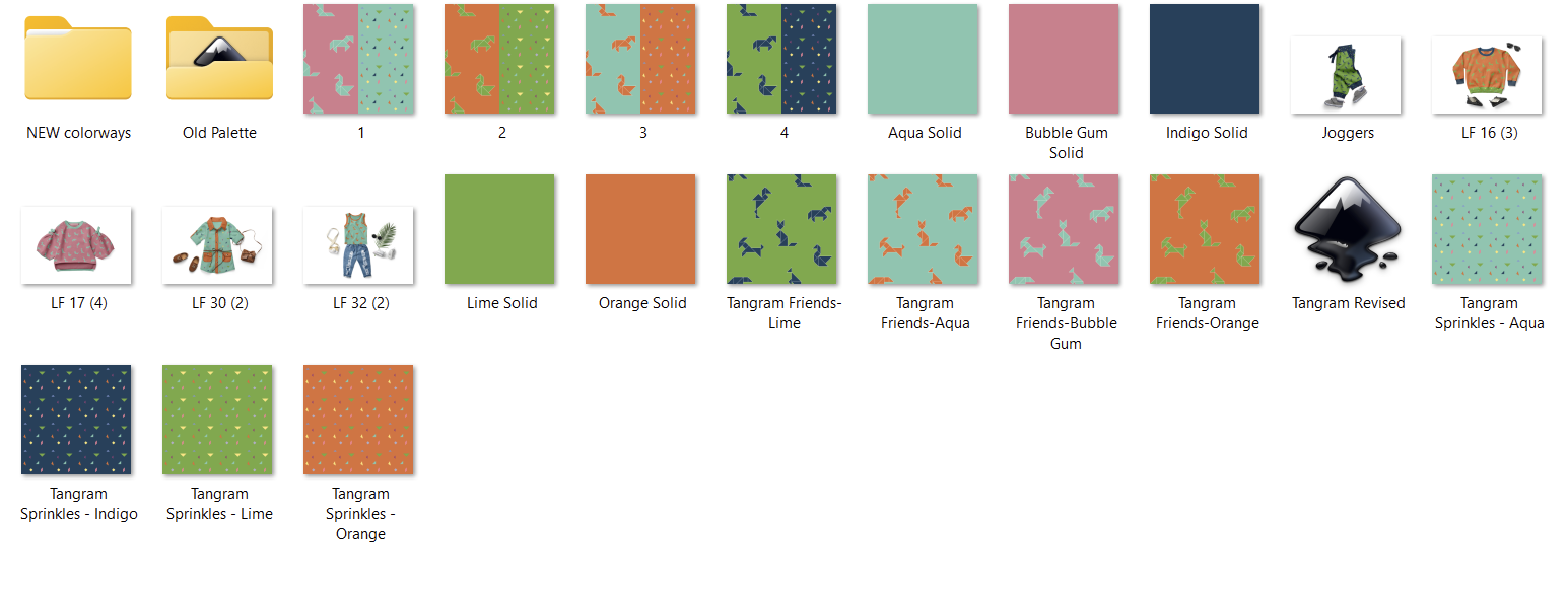 Tangram Friends fox pattern collection and apparel mockups